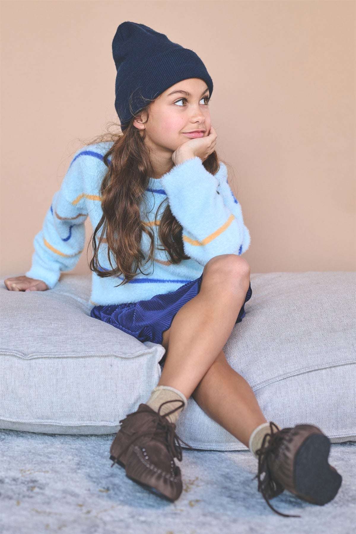 Jersey de punto suave y esponjoso de rayas Keson niña