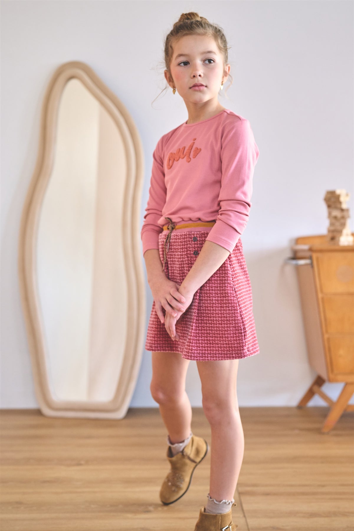 Vestido combinado con bordado OUI Moss niña